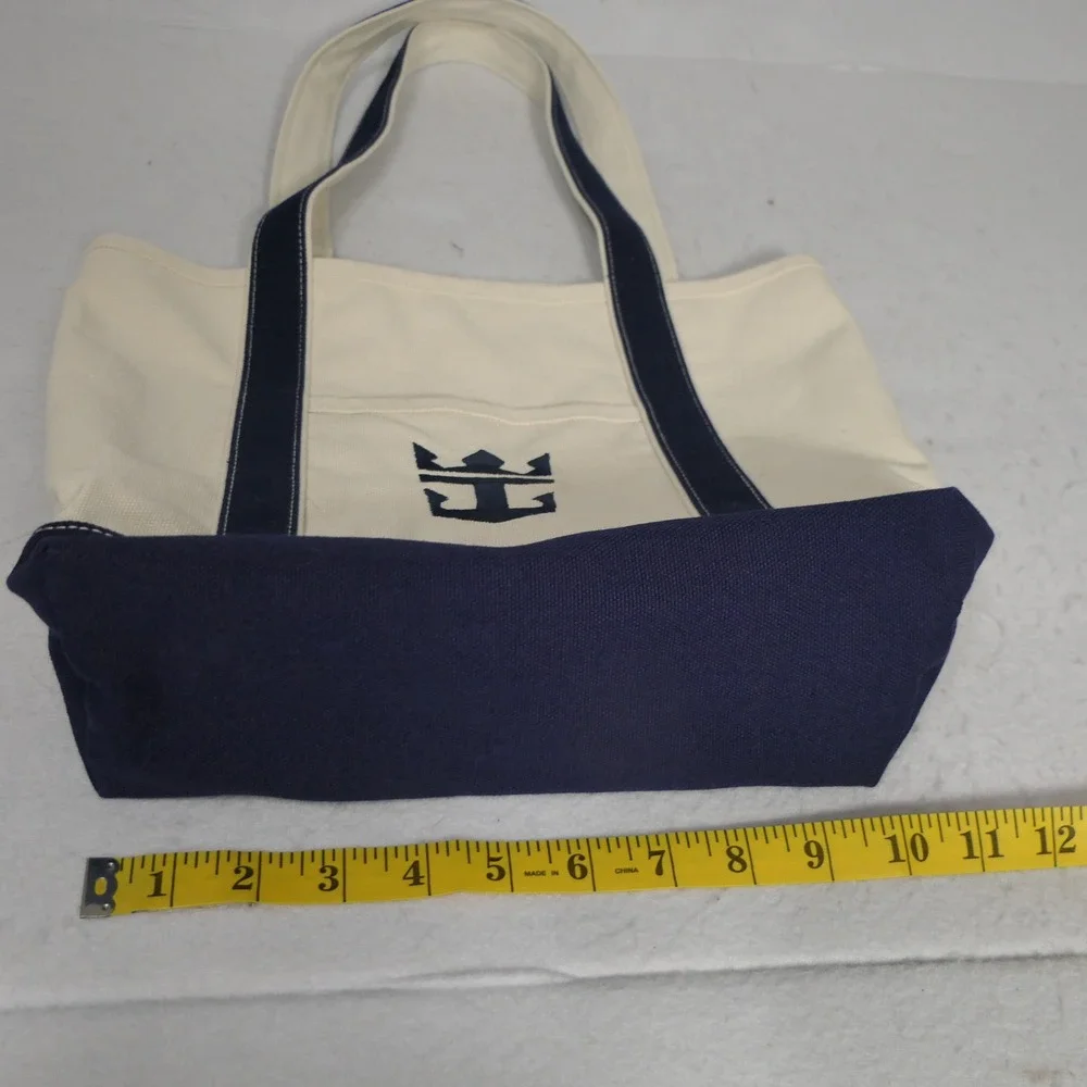 Royal Caribbean Canvas Tote Bag S Cream Navy Nautical Cruise Travel Coastal Boho